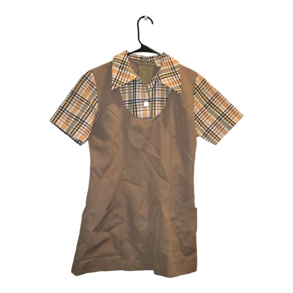 Rare Vintage 80s Plaid Diner Fast Food Button Down Uniform Top Angelica